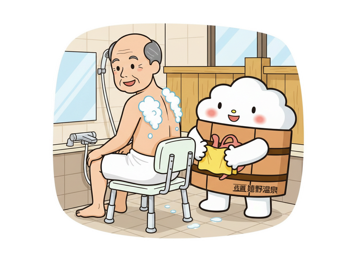 温泉での入浴介助の様子